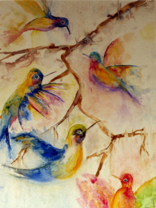 Peinture Yupo, animal, oiseaux, colibris