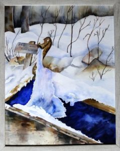 Peinture Aquarelle, paysage, neige