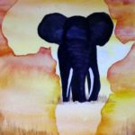 Peinture aquarelle, animal, éléphant