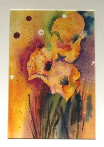 peinture aquarelle, fleur, pavot