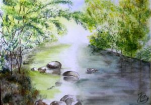 peinture aquarelle paysage rivière