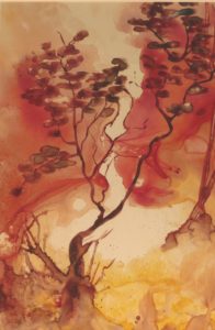 peinture yupo aquarelle abstrait paysage arbre personnage