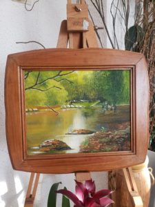 peinture huile sur toile paysage étang