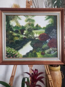 peinture huile sur toile paysage jardin anglais