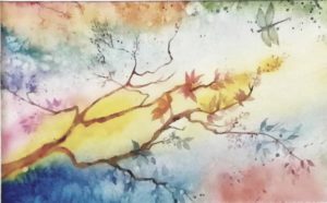 Peinture Aquarelle, paysage, arbre