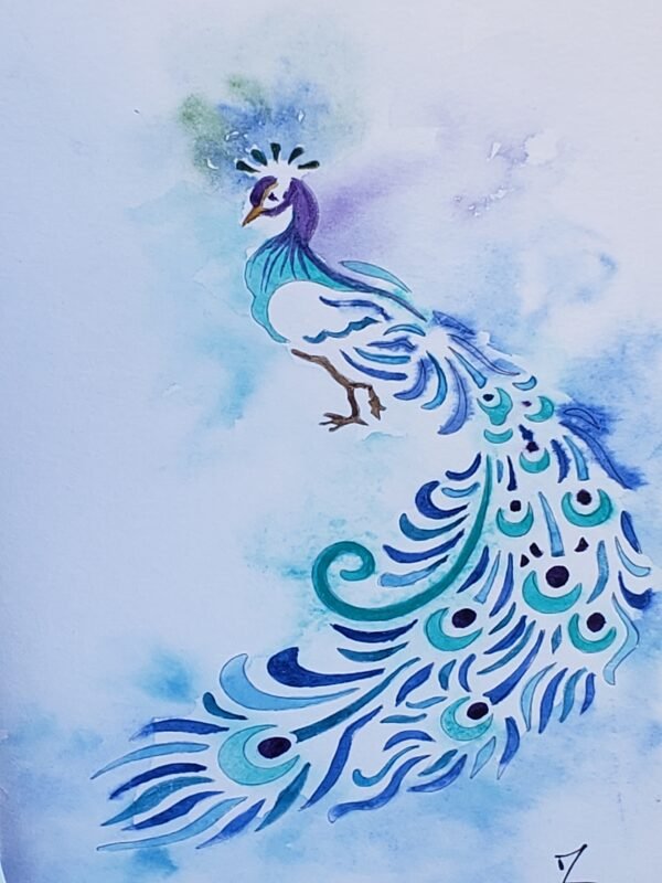 Aquarelle- Paon bleu- 13x18cm