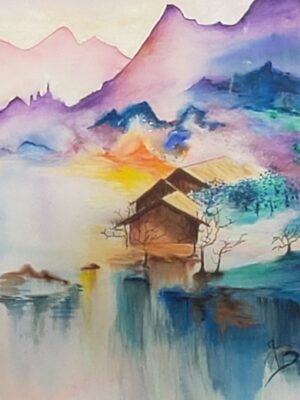Aquarelle Pastellee- Montagnes d'asie-40x50cm