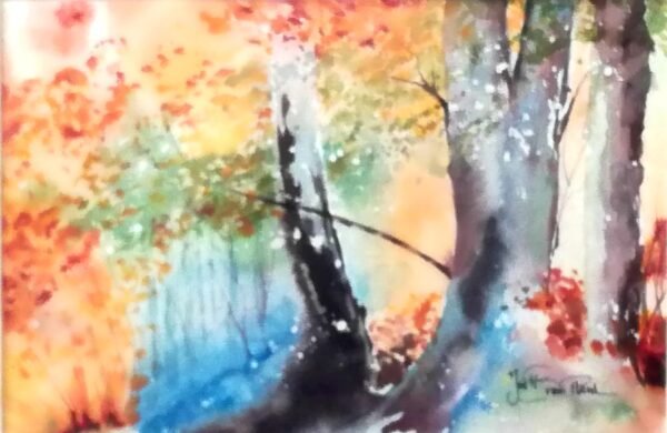 Aquarelle - Ballade en sous-bois 30x40 cm Aquarelle - Ballade en sous-bois 30x40 cm