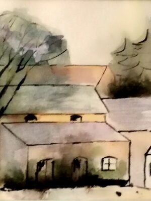 Croquis aquarellé - village 20x25cm