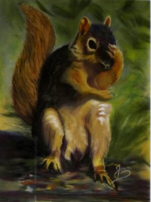 Pastels secs - Ecureuil bien pensif 40x50 cm
