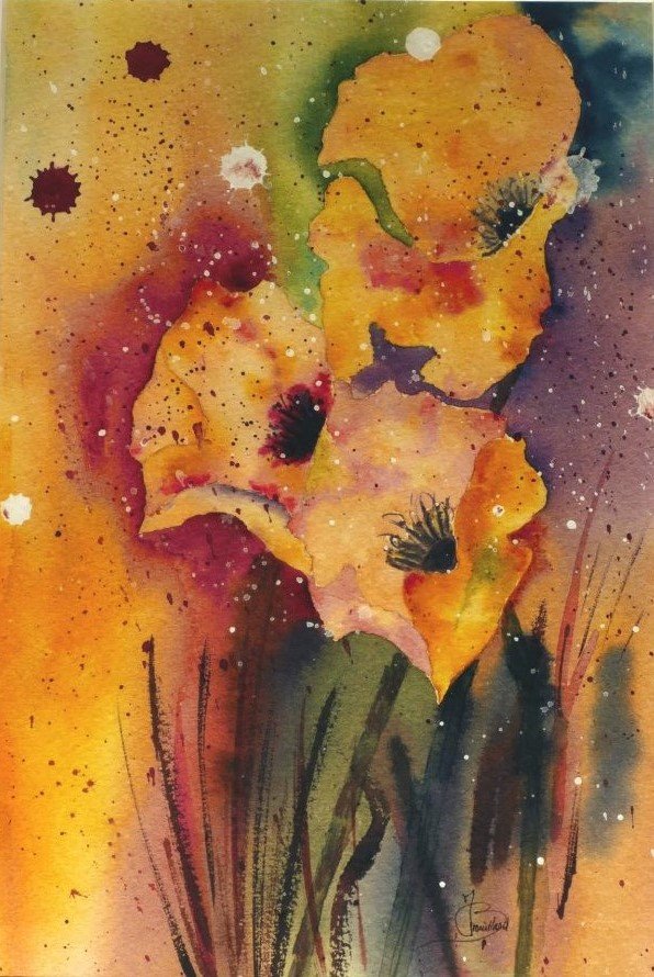 Aquarelle - Fleurs de pavot -30x40cm