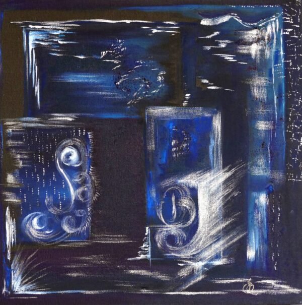 Huile Histoire de bleus 45x45cm