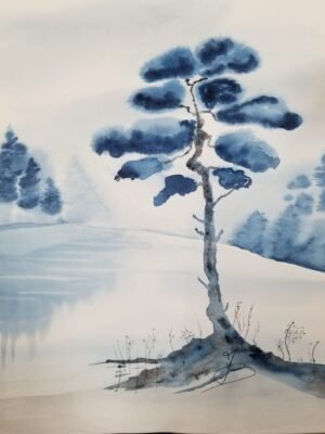Aquarelle - L'arbre bleu--30x40cm