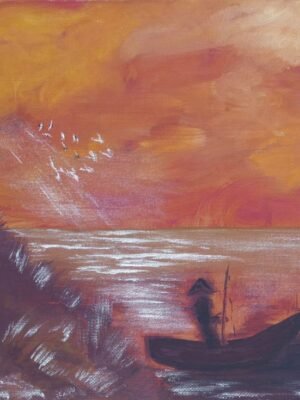 huile - Le pêcheur chinois 20x30cm