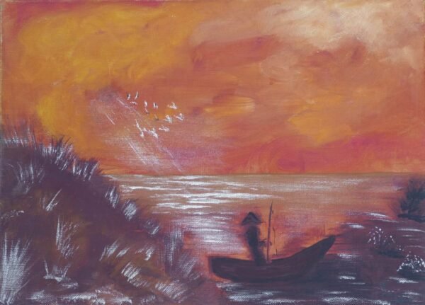 huile - Le pêcheur chinois 20x30cm