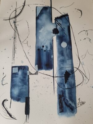 Aquarelle-Meli-melo de bleus-30x40cm