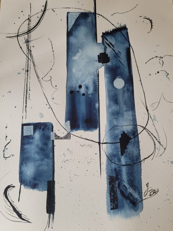 Aquarelle-Meli-melo de bleus-30x40cm Aquarelle-Meli-melo de bleus-30x40cm