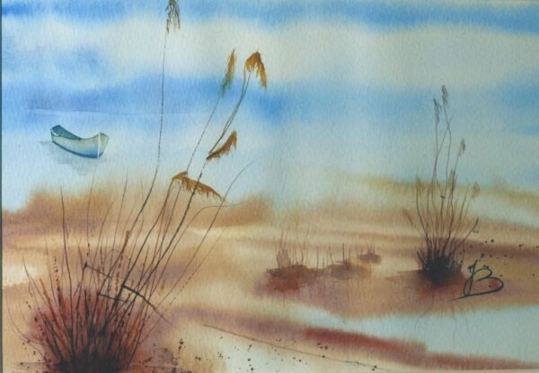 Aquarelle - Promenade au bord de l'étang 30x40cm Aquarelle - Promenade au bord de l'étang 30x40cm