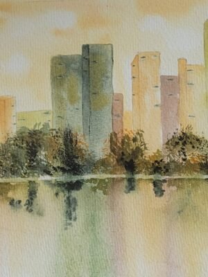 Aquarelle - Quand la ville se reflète dans le fleuve- 30x40cm