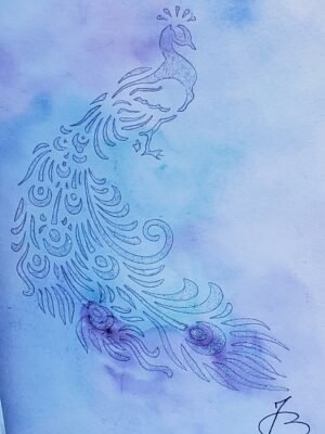 aquarelle- Paon clair-13x18cm