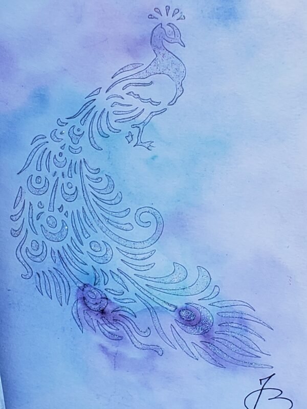 aquarelle- Paon clair-13x18cm